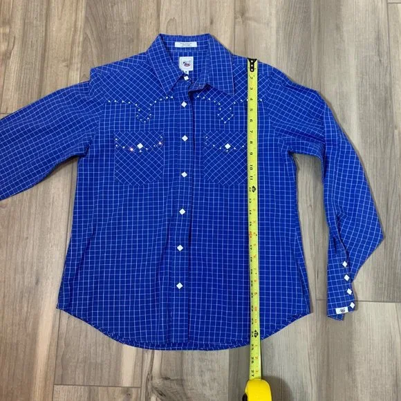 Cruel Girl Long Sleeve Blue White Check Western Shirt M - Picture 11 of 12